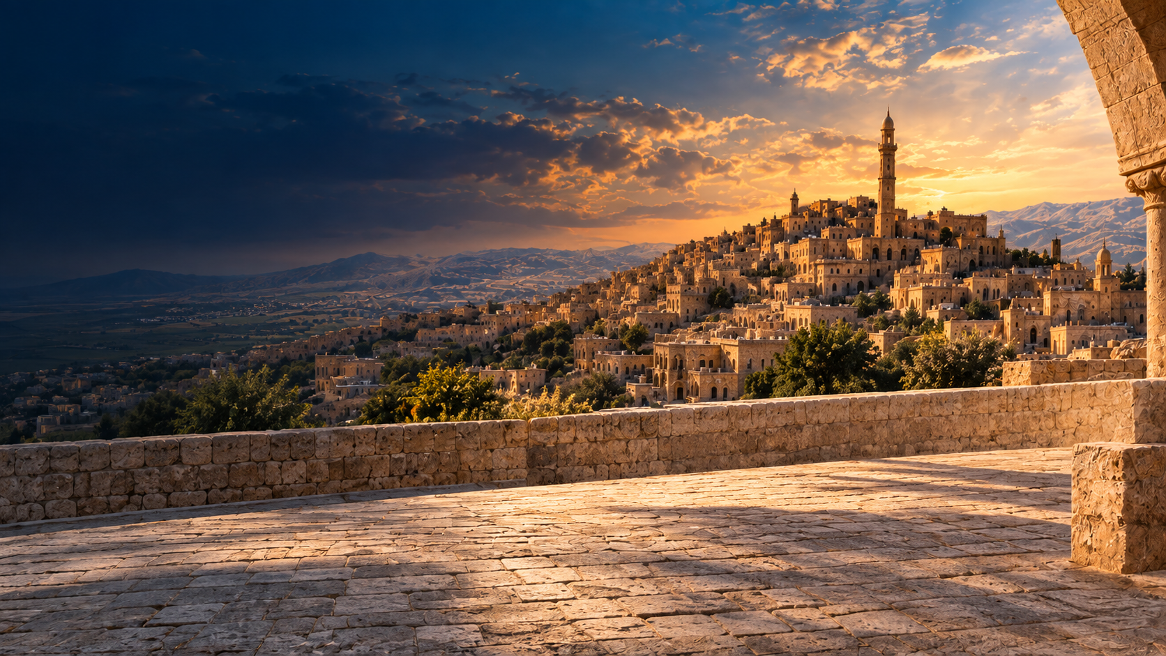 Gün batımında Mardin manzarası